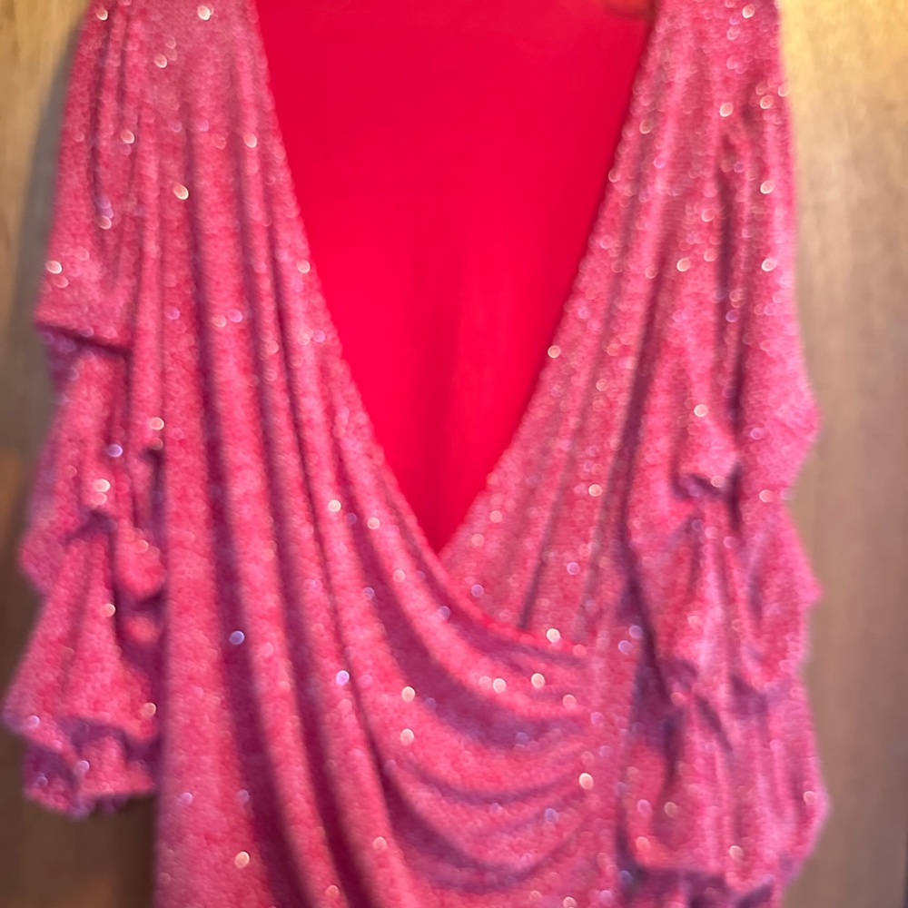 Pink Sequin Draped Top